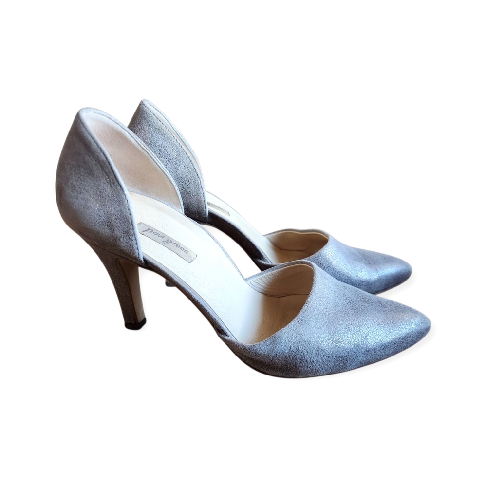 Paul Green Char Metallic D'Orsay Smoked Brushed Suede Point Pumps UK 6 US 8.5